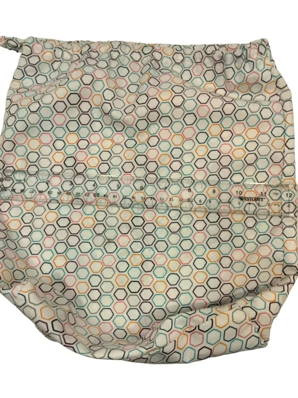 Fabric Storage Drawstring White Geometric Octagon Travel Laundry 12 x 15